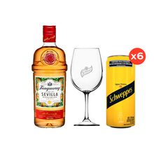 Tanqueray Sevilla 700ml + copa Gin + Schweppes tónica 310ml x6